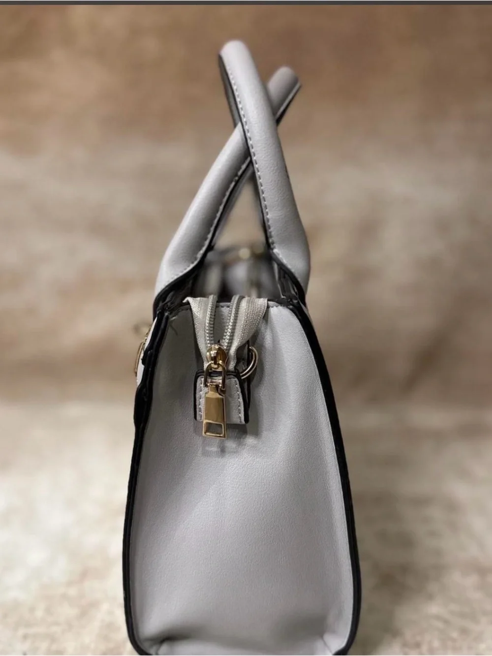 Structured Croc-Embossed Top-Handle Bag in Light Gray